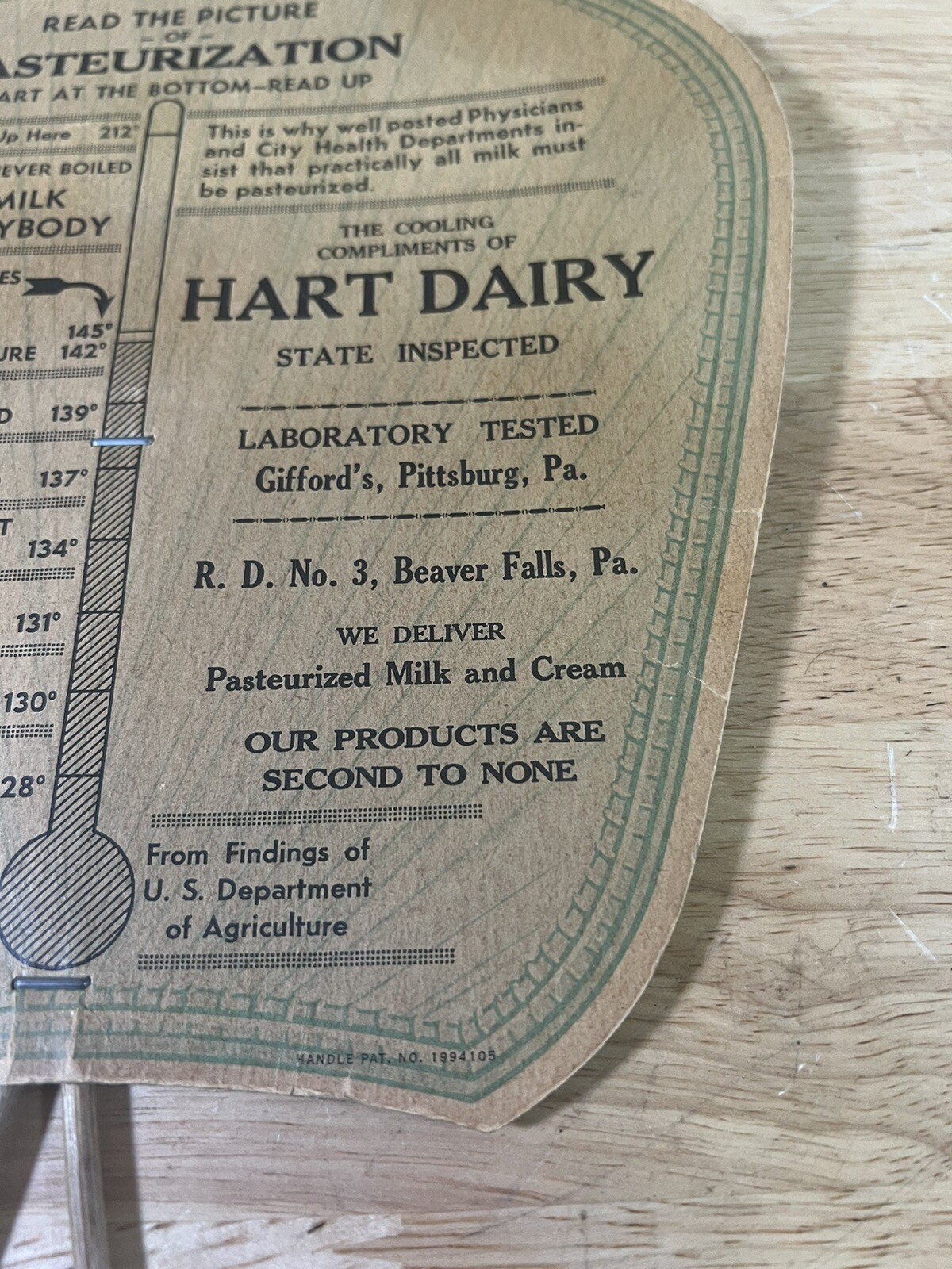 Vintage Hart Dairy Advertising Paper Handheld Fan