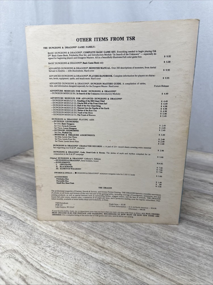 TSR Dungeons & Dragons Basic Set Rule Book 2001 2nd Edition November 1978