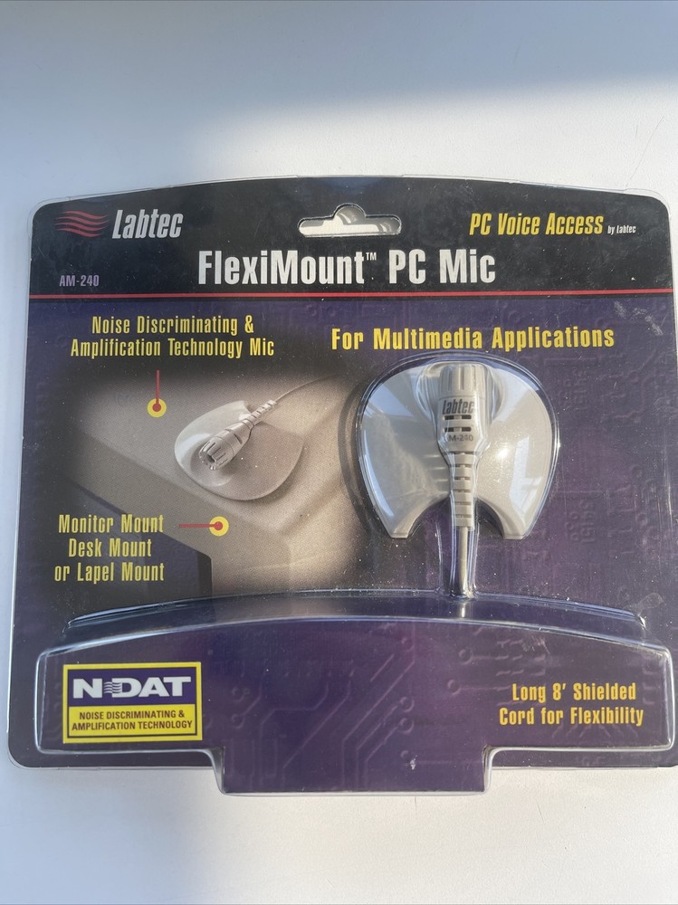 Vintage 1996 Labtec AM-240 Fleximount PC Microphone White Unidirectional