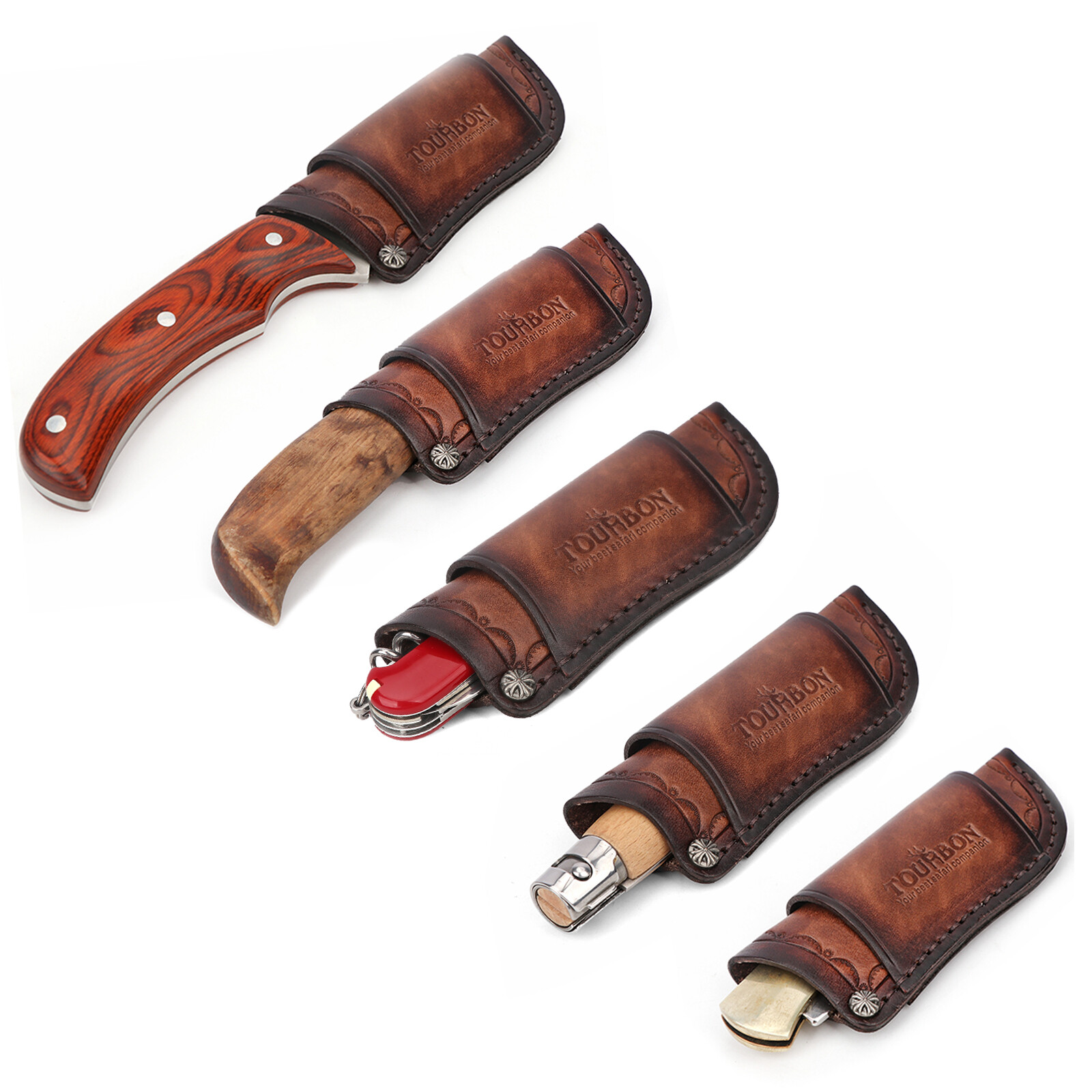 TOURBON Real Leather Folding Knife Belt Holster Horizontal/Vertical Sheath US