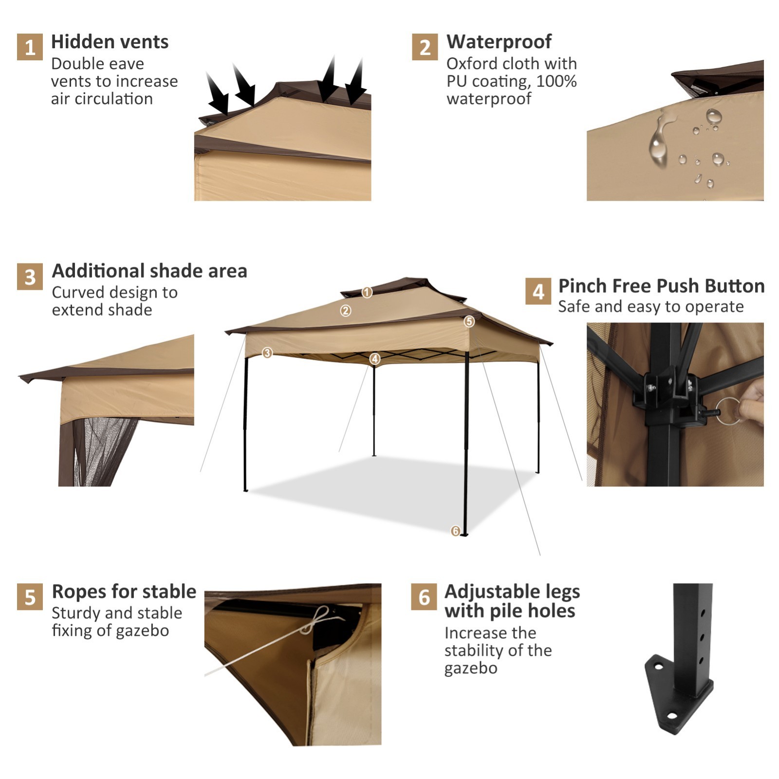 11x11FT Patio Gazebo with Mosquito Netting Outdoor Heavy Duty Party Canopy Tent