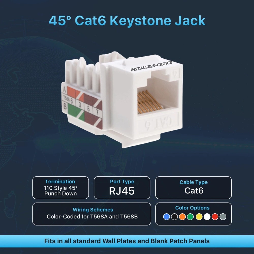 100 pcs Cat6 Punchdown Keystone Jack White 45 Degree Angle Ethernet Network PACK