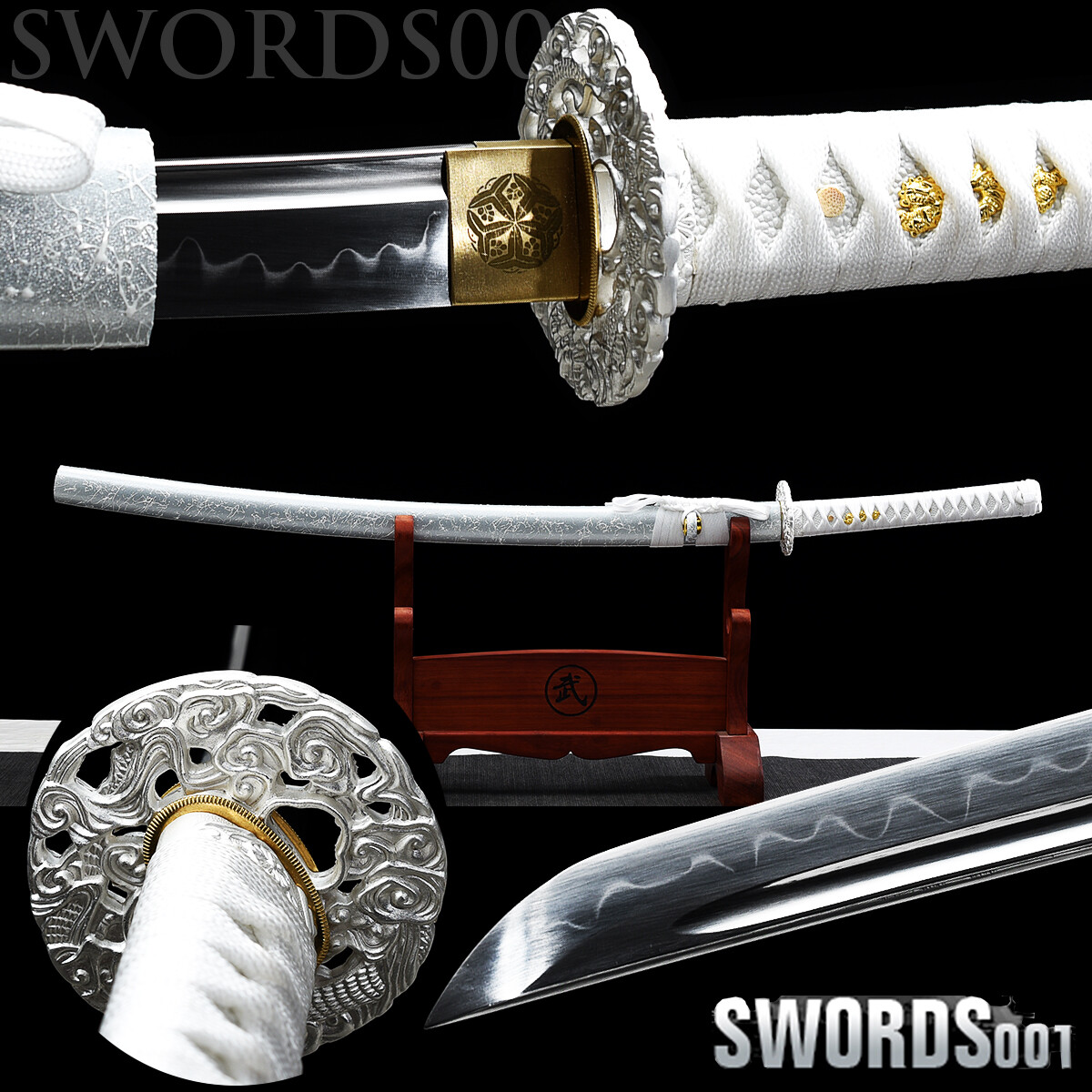 Elegant Silver Dragon Katana Clay Tempered T10 Japanese Samurai Functional Sword