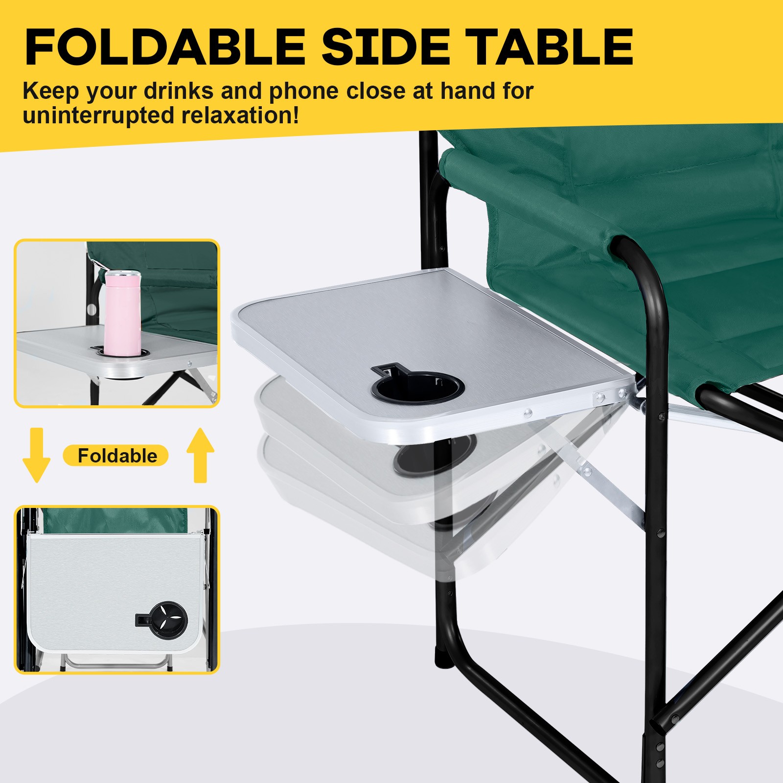 Oversize Folding Camping Chair Outdoor Heavy Duty Director Chair with Side Table