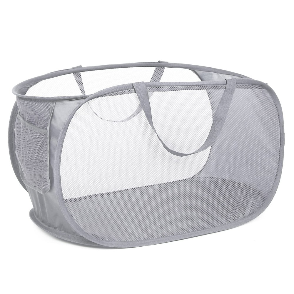 Durable Collapsible Laundry Baskets, Mesh Pop Up Laundry Hamper with Side Poc...