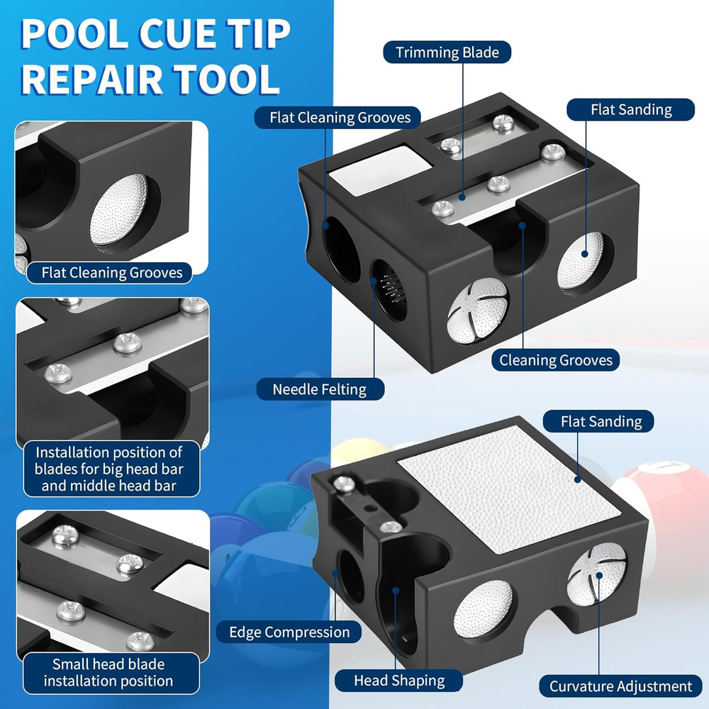 Billiards Pool Cue Tip Shaper, Pool Cue Tips Replacement Kit, Pool Cue Shaper, P