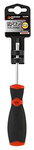 Performance Tool W30986 Black Red Slotted Screwdriver 3/16" x 3"