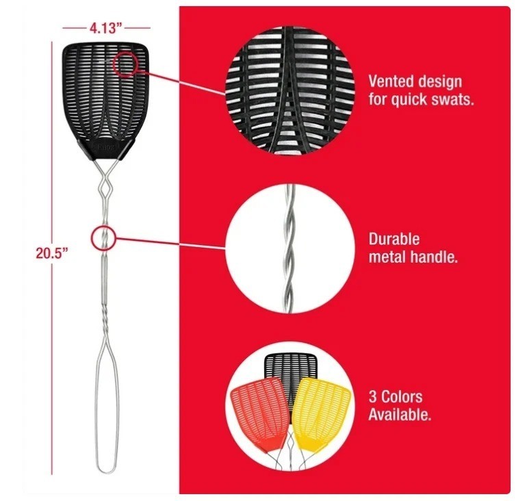 (3 pack)Enoz Fly Swatter, Wire Handled Plastic Fly Swatter, Assorted Colors,2 ct