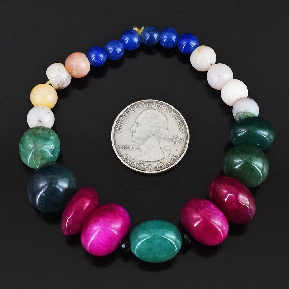 196.00 Cts Ruby, Green Emerald & Mix Gem Beaded Stretchable Bracelet VK 66 E579