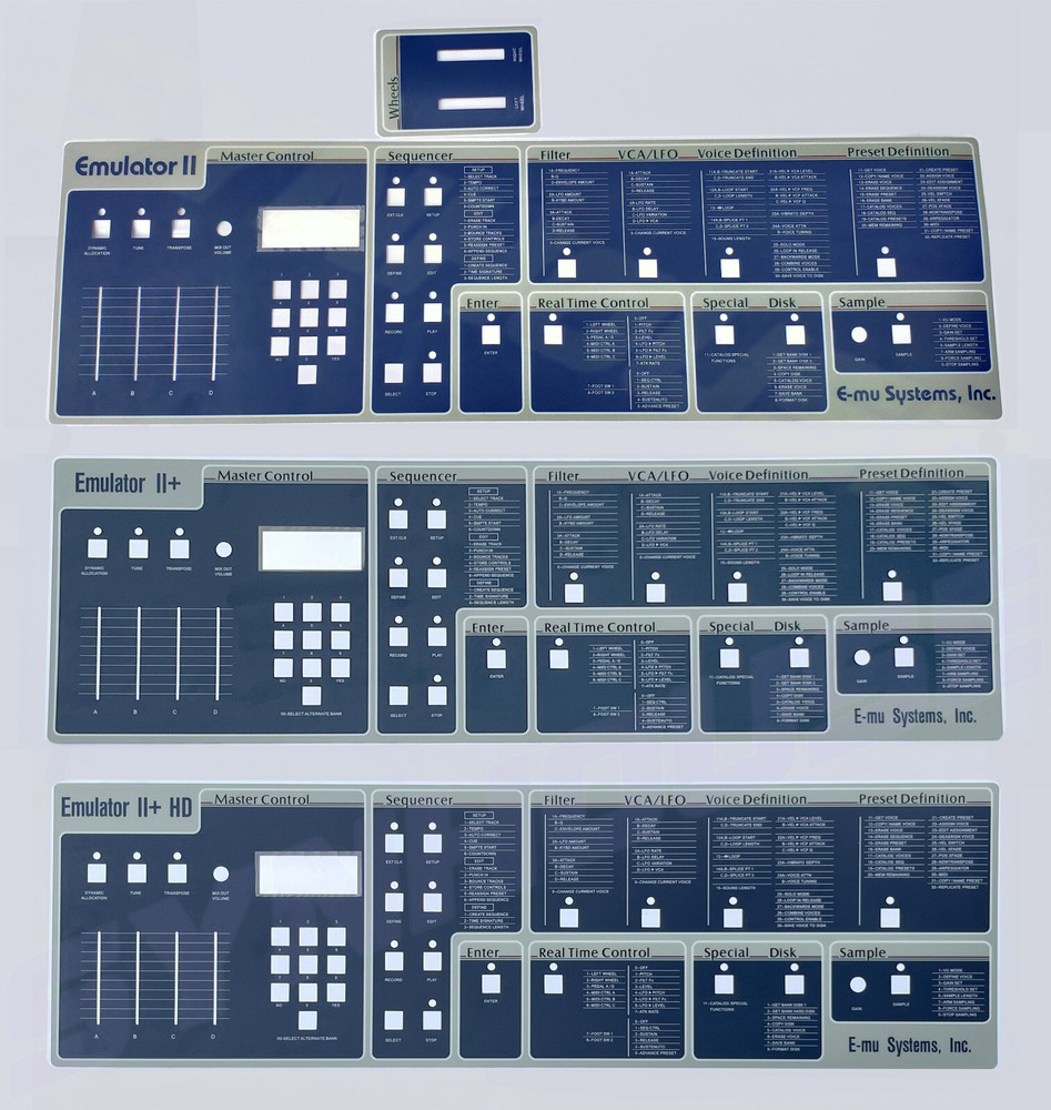 WORLD'S BEST New E-mu Emulator II Replacement Main Control Panel Overlay - MINT!