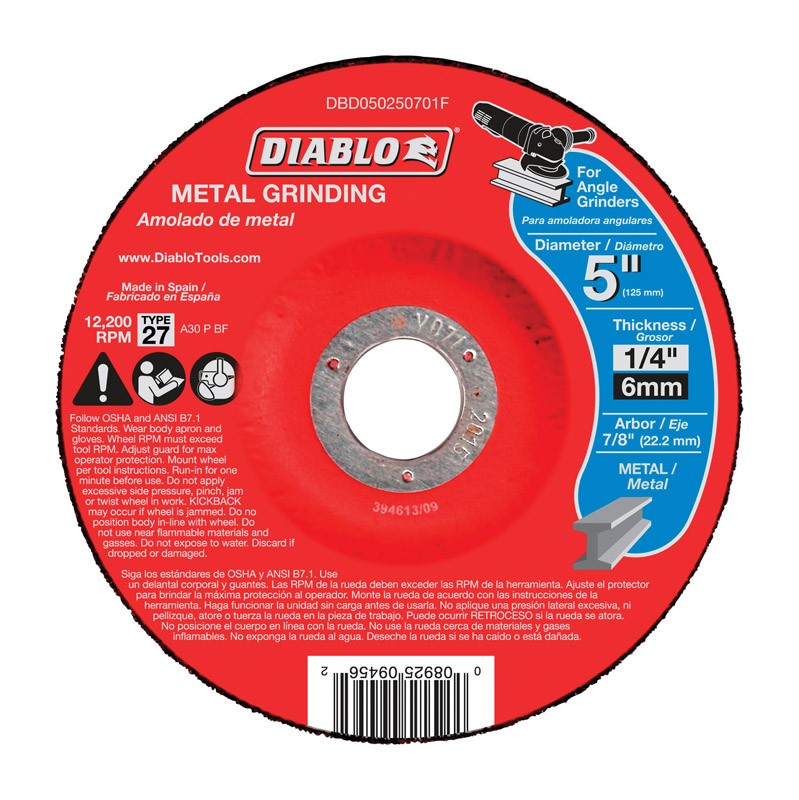 Diablo DBD050250701F Type 27 Aluminum Oxide Metal Grinding Wheel Disc 5 Dia. in.