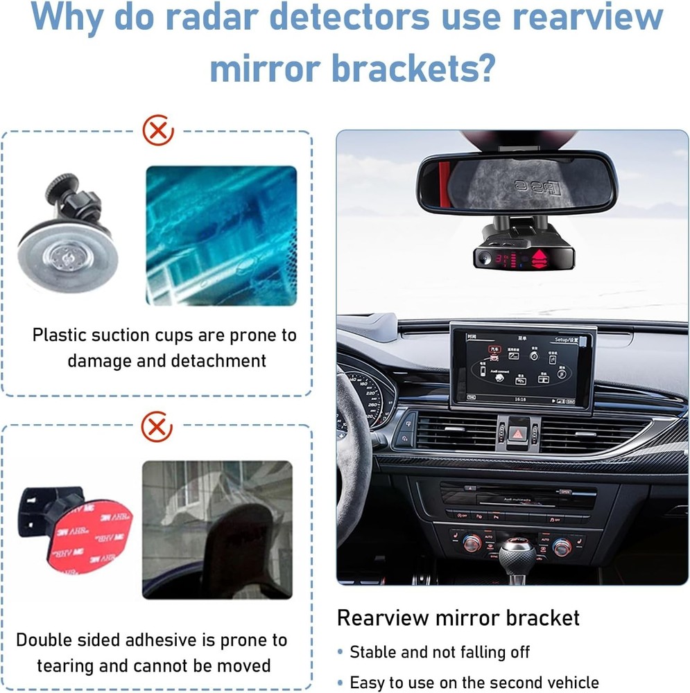 Radar Detector Rearview Mirror Mount Bracket Adjustable Holder