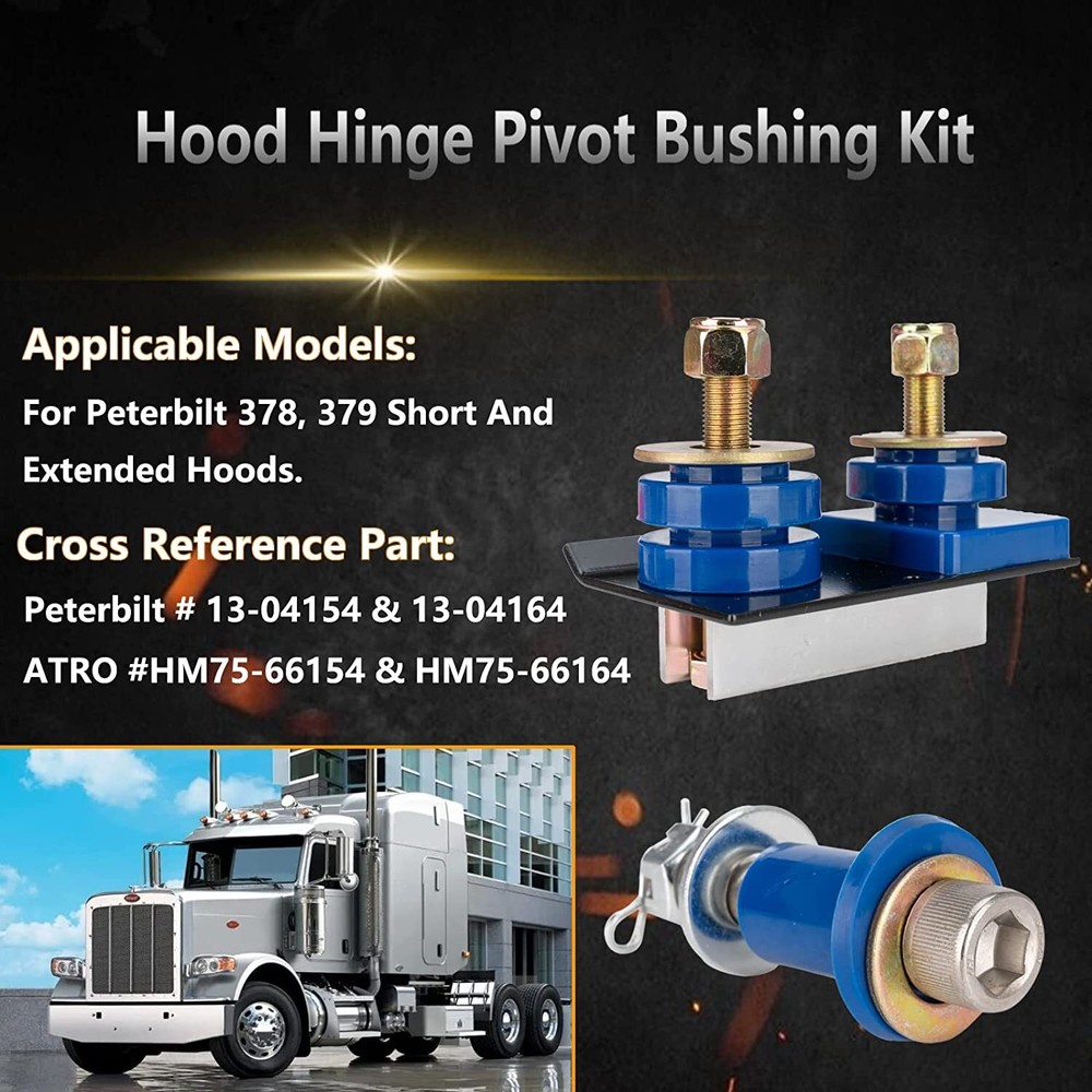 New Engine Hood Hinge Pivot Bushing & Mounting Bolt Set Kits For Peterbilt 379