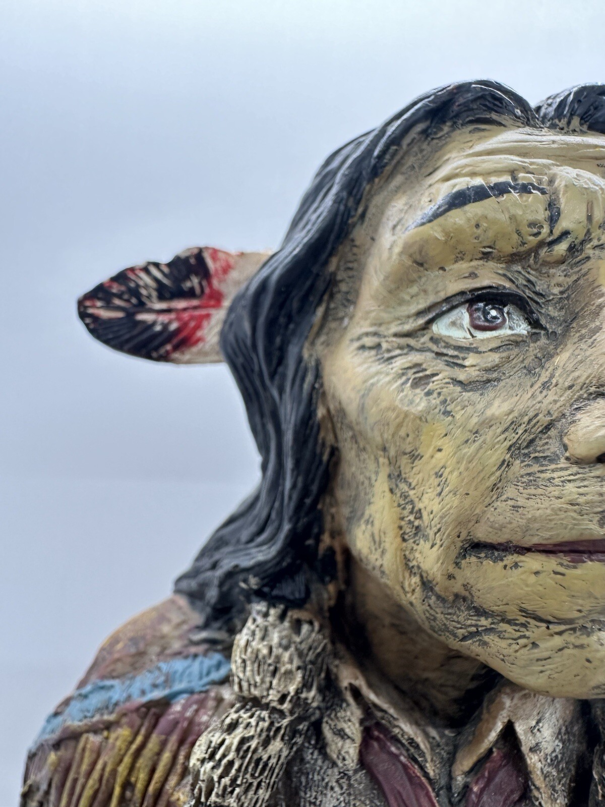 Native American Indian Large Bust Resin Sculpture Hand Painted Very Detailed