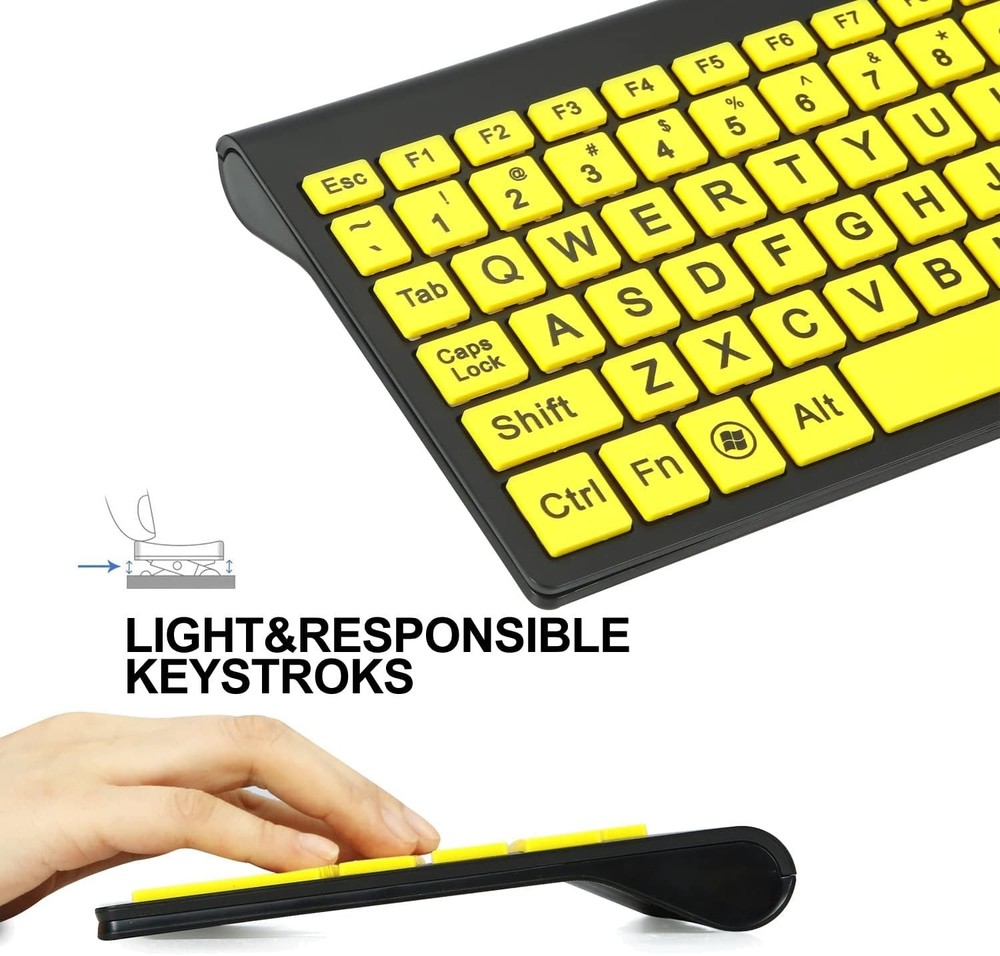 Large Print Wireless Keyboard & Mouse Set for Easy Typing - Ideal for Low Vision