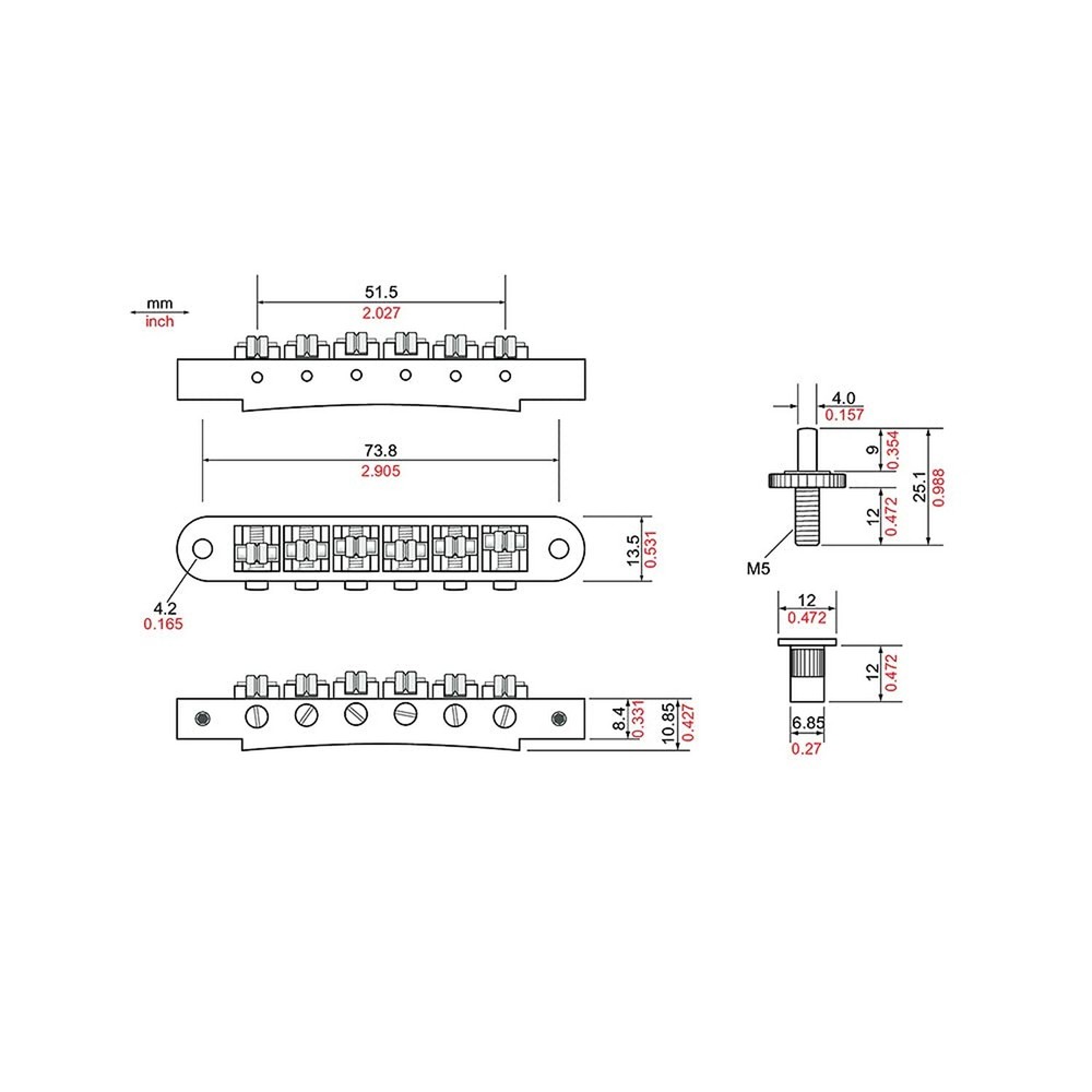 Standard Tuneomatic (small posts,"Roller" saddles) - TP6R - NICKEL