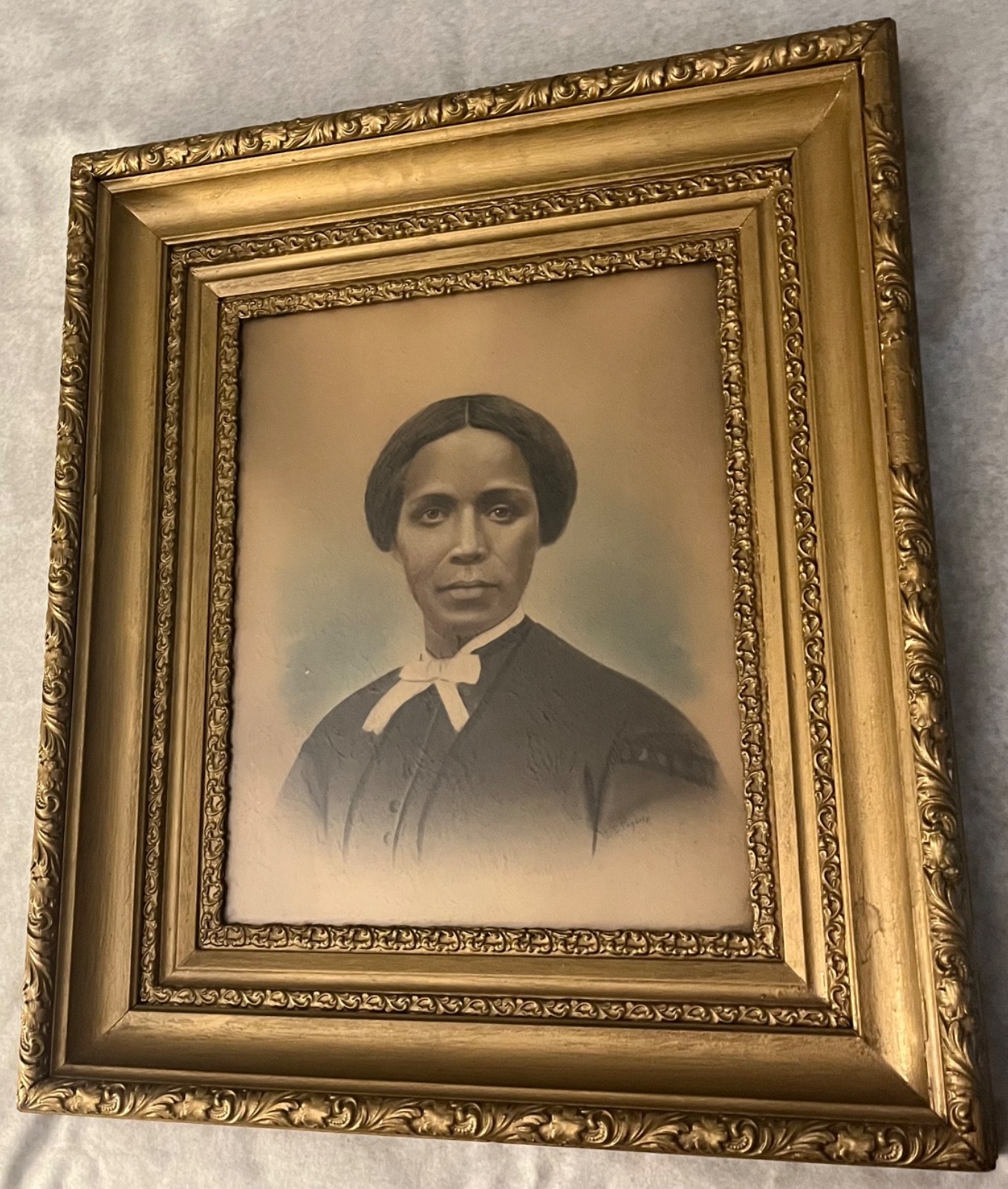 19c Charcoal Portrait Beautiful African American Women signed DE Fogarty