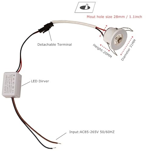 2Pack 1W Mini Spotlights Indoor Recessed Ceiling Showcase Display Under White