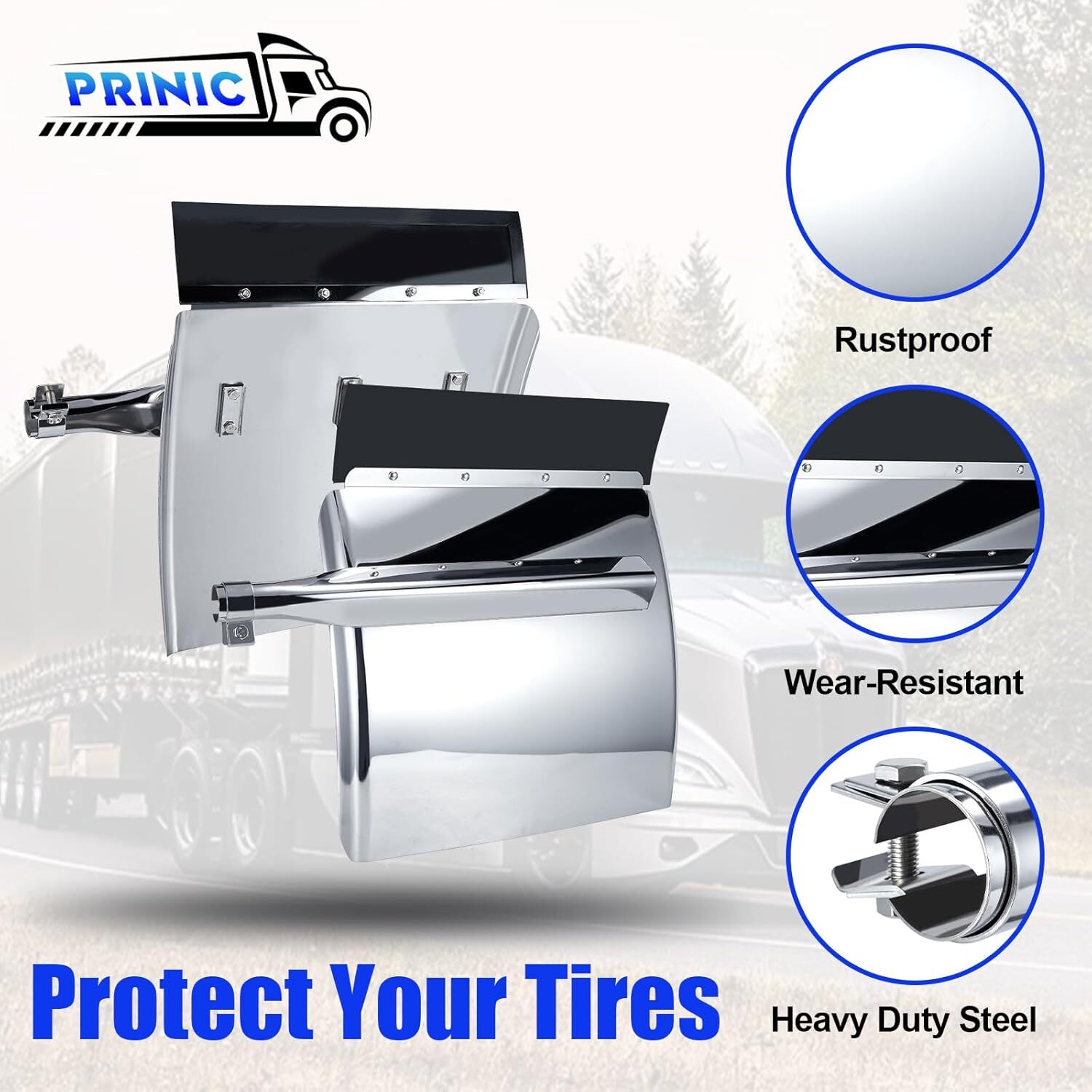 24" x 24" Quarter Fenders for Semi Truck, 430 Stainless Steel