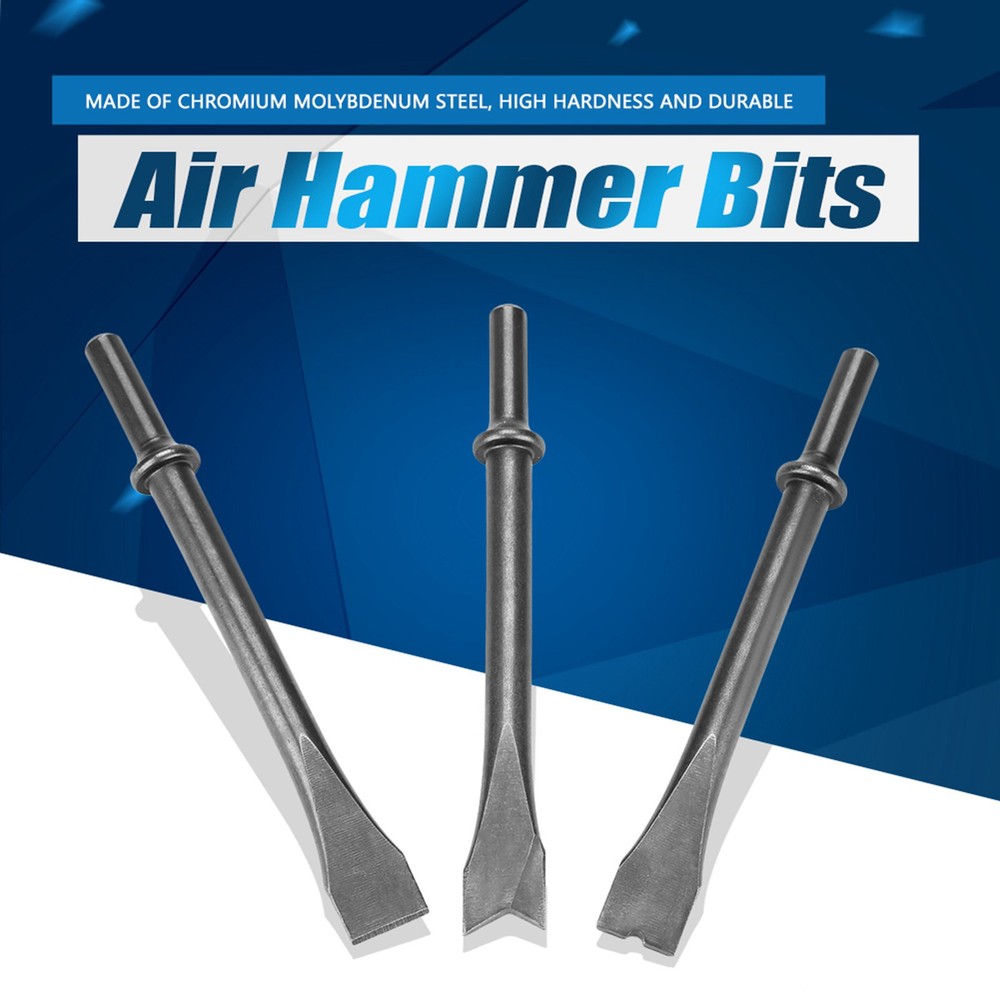 3pcs Air Hammer Chisel Extra Long Round Shank Pneumatic Hammer Bit Tools Part