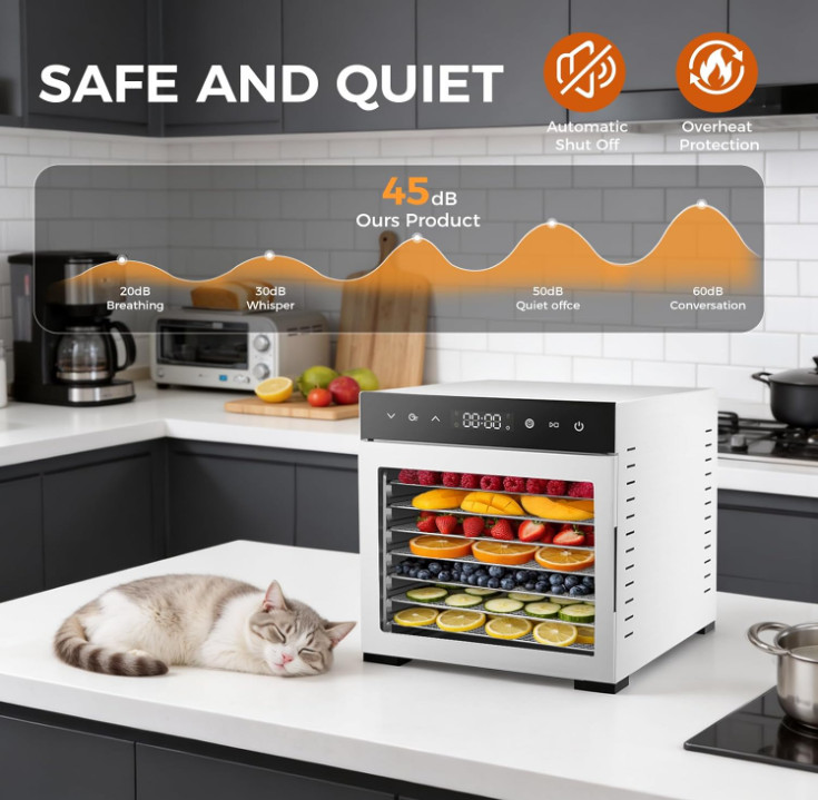 Deshidratador 500W 8 Bandejas Acero Temp 85°C Timer 24H Fruta Carne, Nuevo