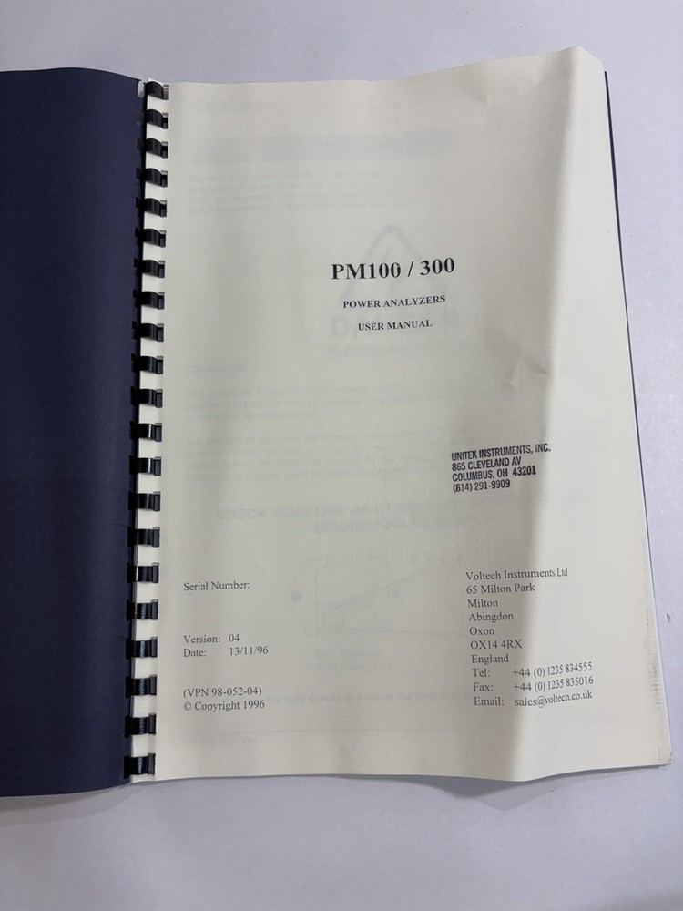 Voltech PM100 PM300 Power Analyzer Instruction Manual Voltech User Manual Guide