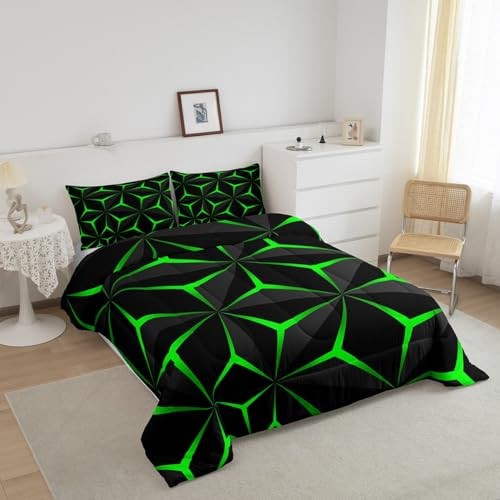 Neon Honeycomb Comforter Size,Geometric Stereoscopic Theme King Multi 102