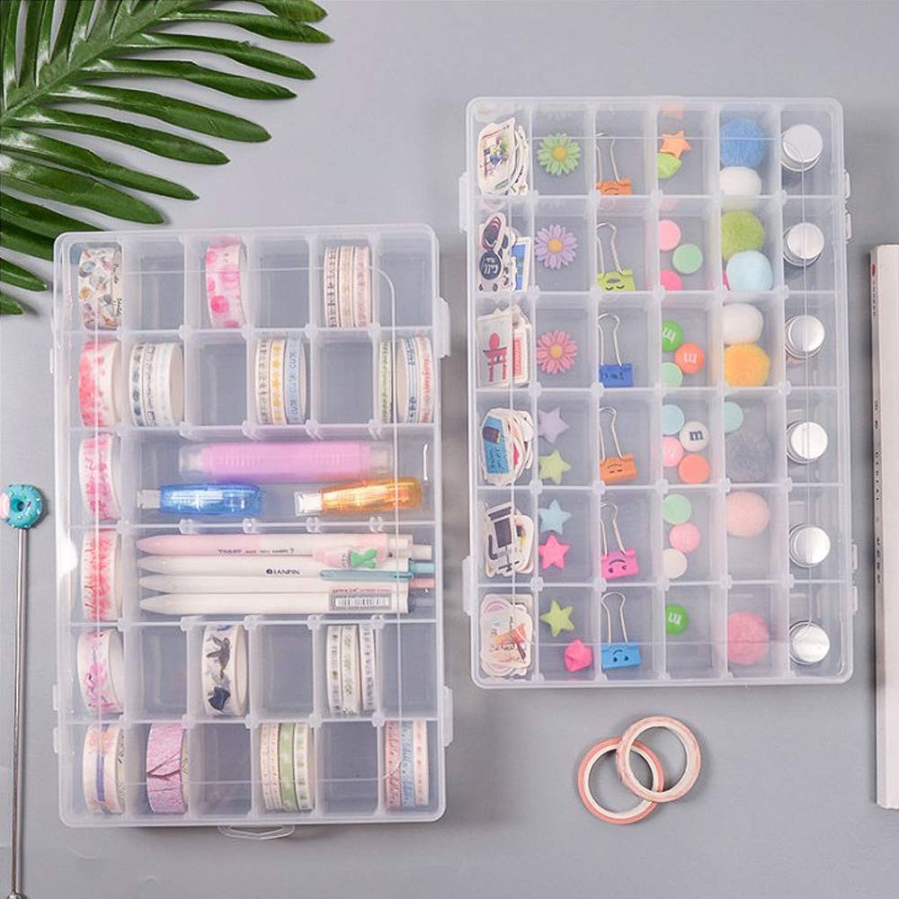 Plastic Bead Organizer Box 36 Grids Compartment Tackle Box 2 Pcs