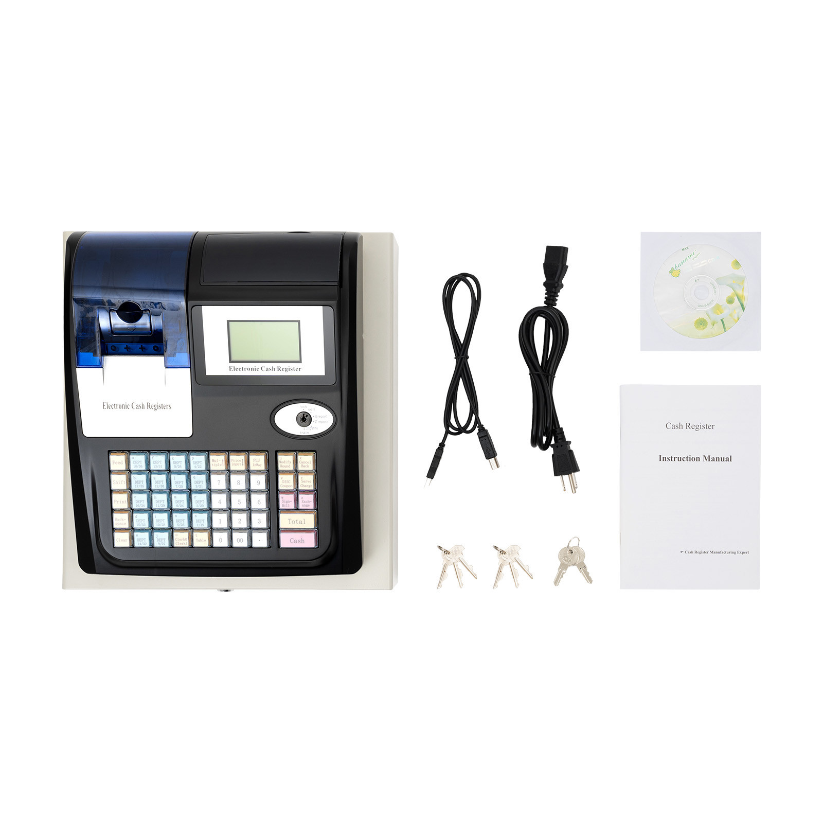 Square POS Terminal Cash Register Complete W/ Printer, And Cash Drawer, 48 Keys