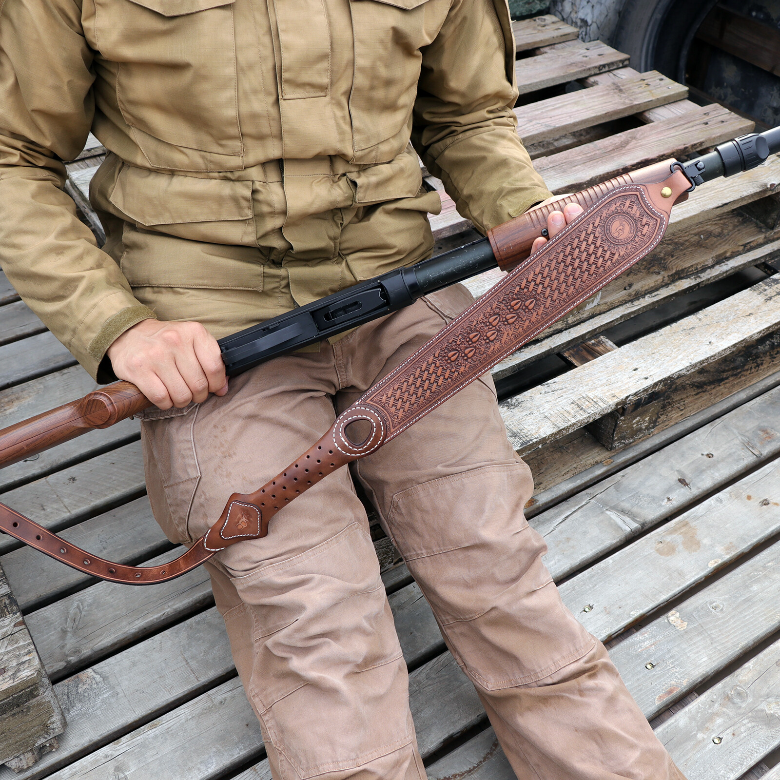 Tourbon Vintage Leather Rifle Sling Gun Carrying Strap Shooting Rest Adjustable