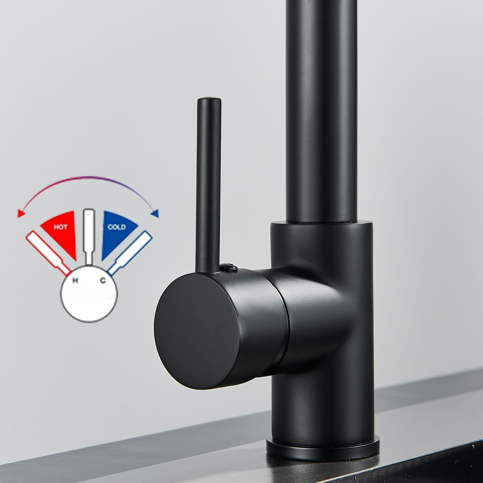 Matte Black Kitchen Faucet Pull Down Sprayer Swivel Single Handle Sink Mixer Tap