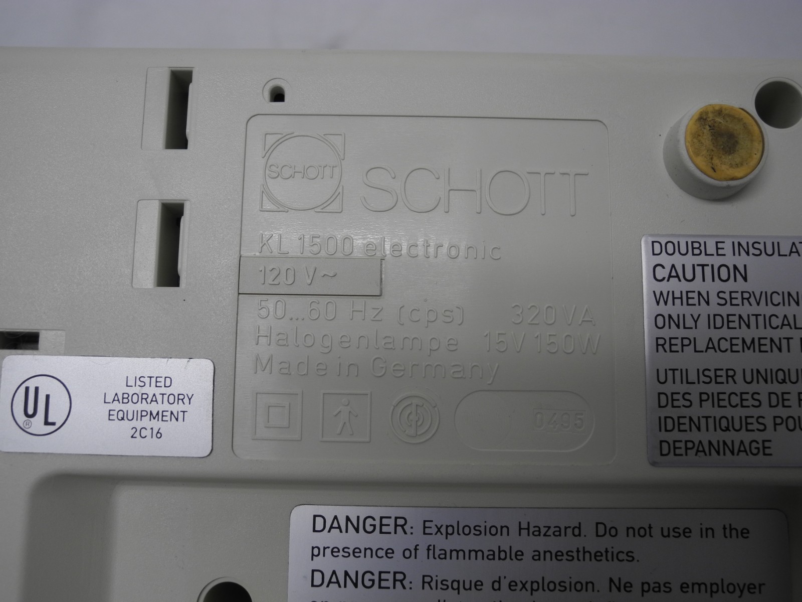 LEICA SCHOTT KL-1500 HALOGEN FIBER OPTIC LIGHT SOURCE W/ MICROSCOPE LIGHT RING