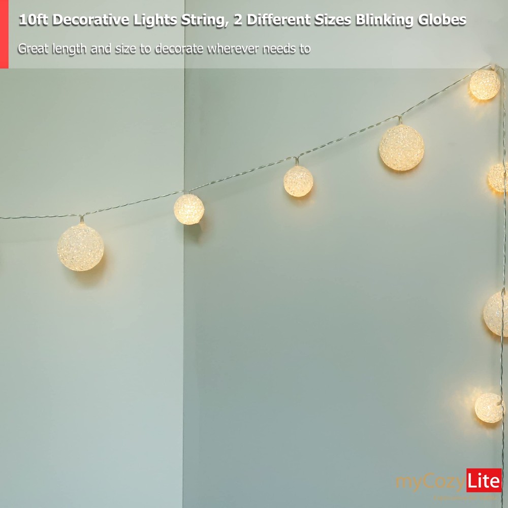LED Globe String Lights Plug in Blinking Lights 20 Warm White Lights Balls wi...