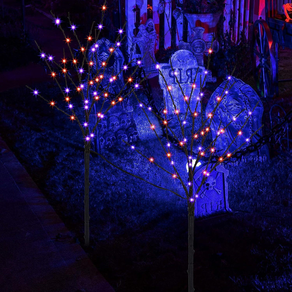 Halloween Tree Branches, 30IN 100LED Artificial Black Twig Branch