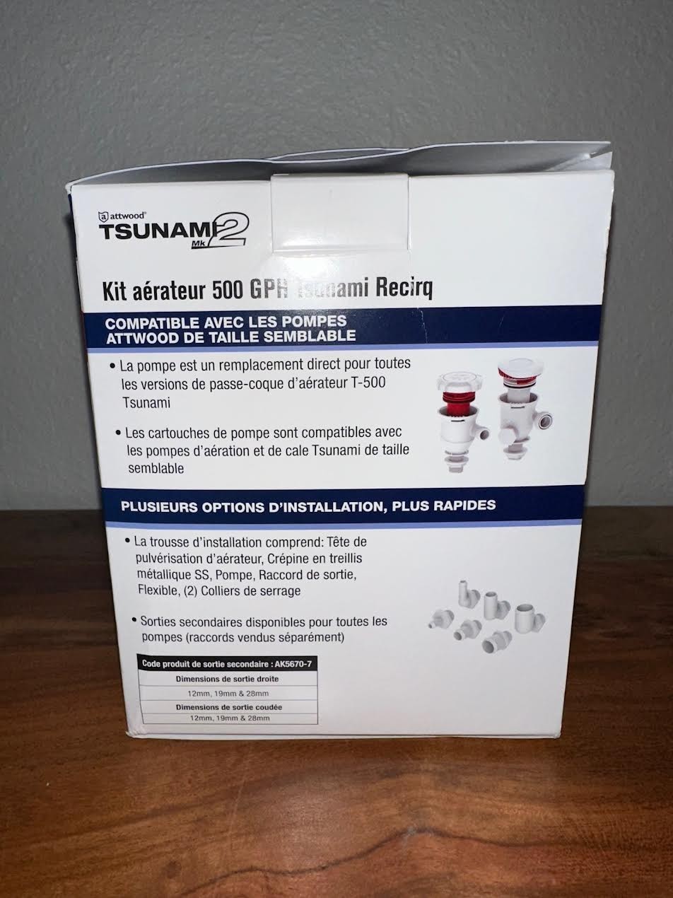 NIB ATTWOOD 500 GPH Tsunami Mk2 Recirq Aerator Livewell Kit 5253-4