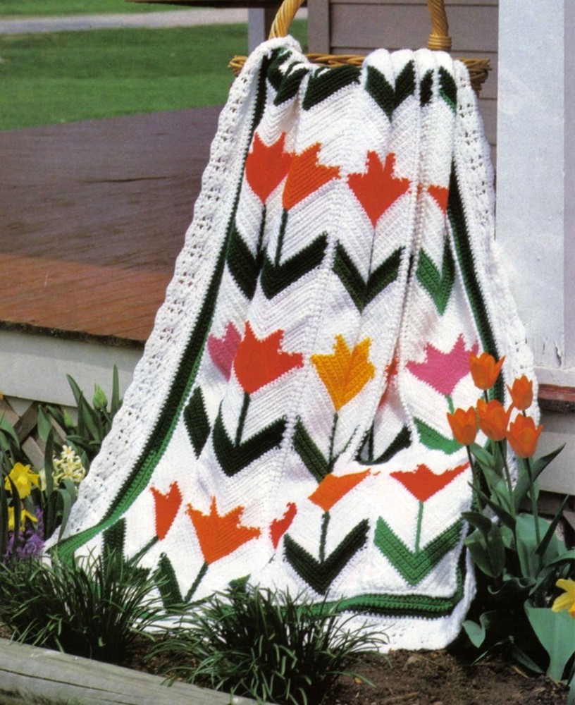 SPRINGTIME Tulip Afghan/Crochet Pattern INSTRUCTIONS ONLY