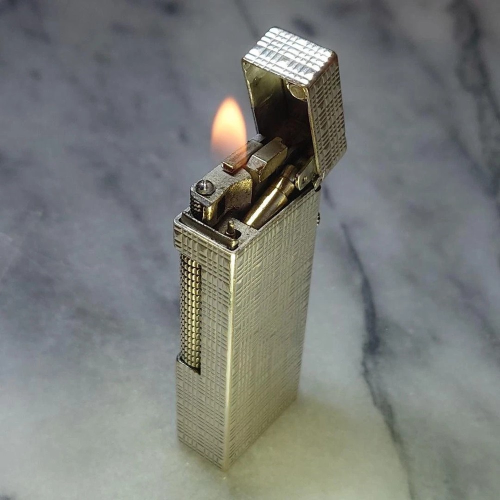 Vintage Dunhill Rolla gas lighter Silver lattice pattern working condition