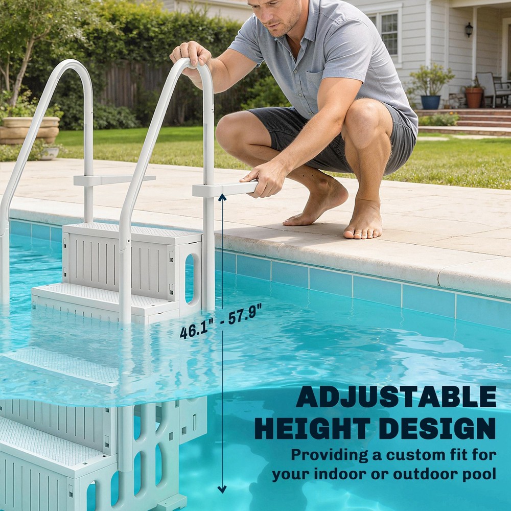 Swimming Pool Ladder Adjustable 4-Step, Cream White, White