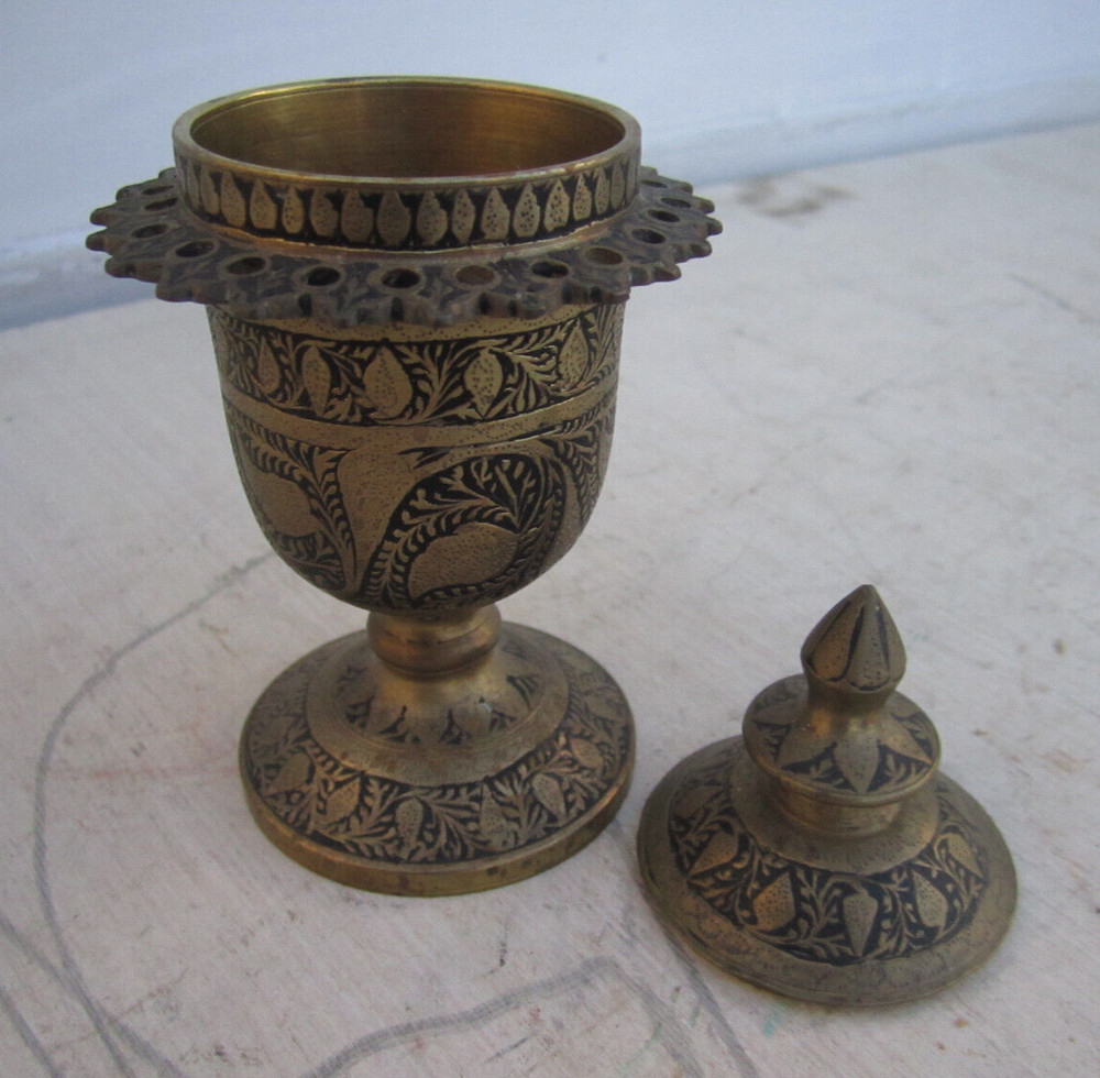 Small incense burner - nicely decorated - 5 1/4" tall