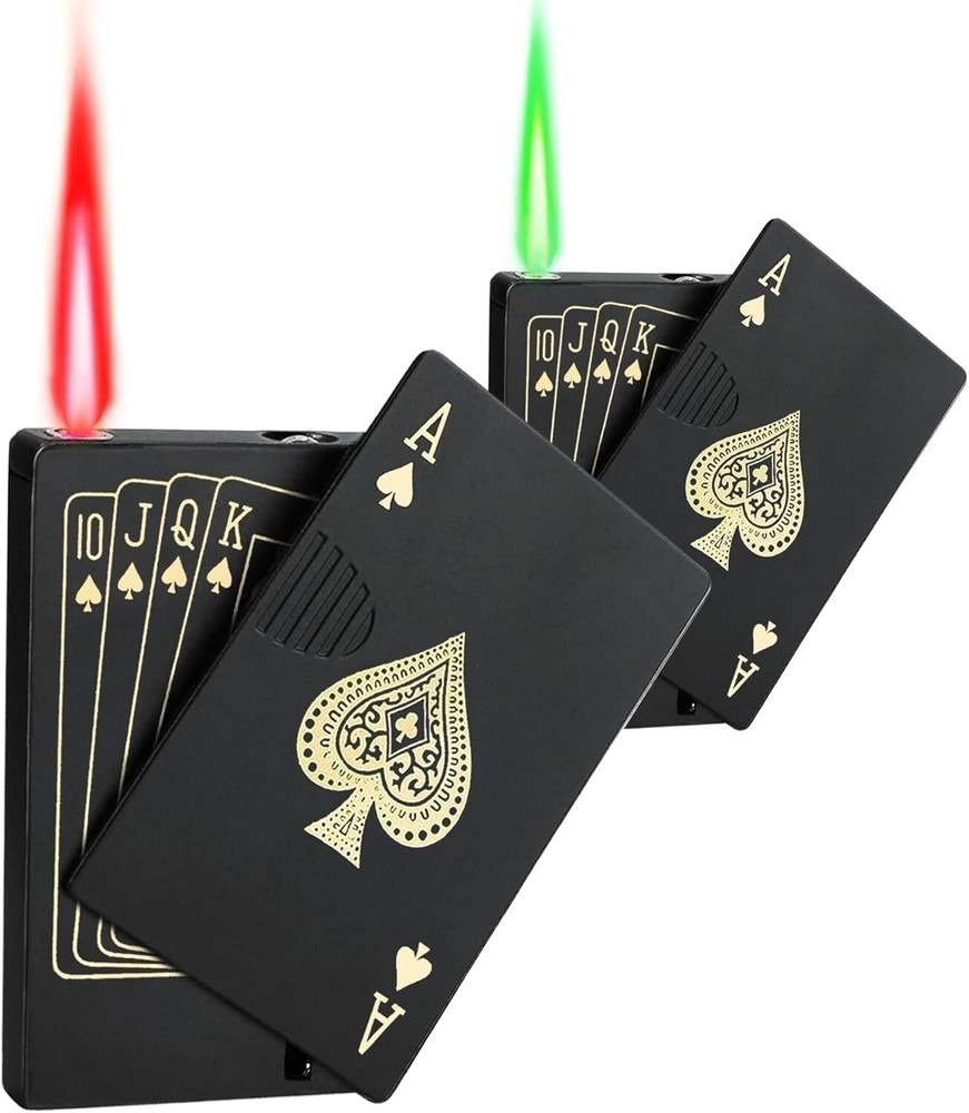 2 Pack Jet Torch Lighter Ace Card Lighter Green Flame Refillable Butane Lighter