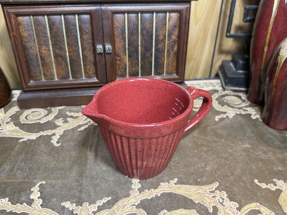 Paula Deen Red Speckled Stoneware Measuring Cup Fluted Rustic Chip