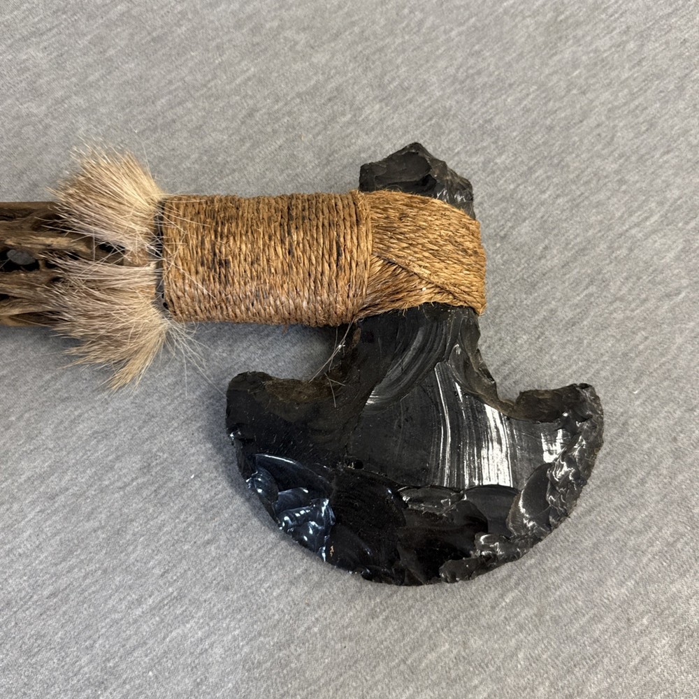 Handcrafted Obsidian, knapped Axe & Spear Viking