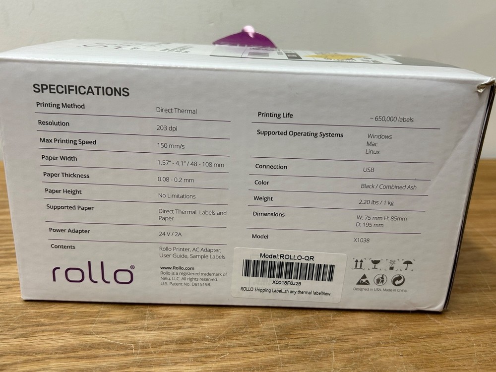 OPEN BOX Rollo Label Printer X1038 Gray with Power USB Cables Plus Labels Bundle