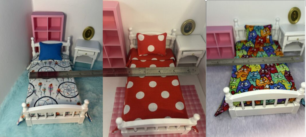 1:12 Scale Reversable Twin Size Bed bedding & 1 Pillow
