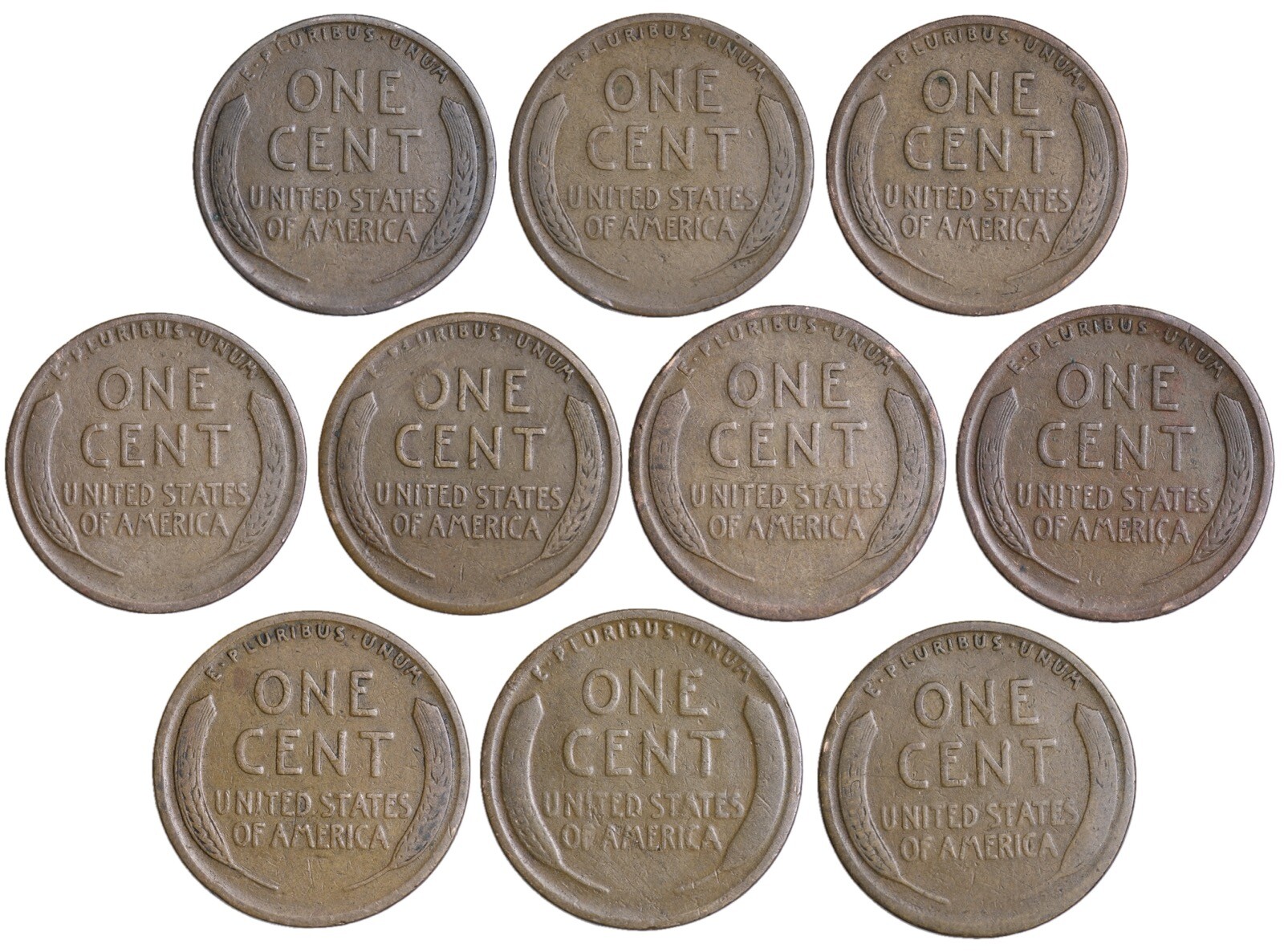 LOT SET RUN (10 COINS) 1910 - 1919 LINCOLN WHEAT CENT PENNIES TEENS NICE SET!