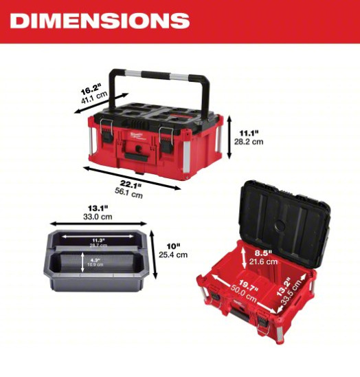 SALE! Milwaukee 48-22-8425 PACKOUT Large Tool Box, 22" W x 16-1/4" D x 11" H