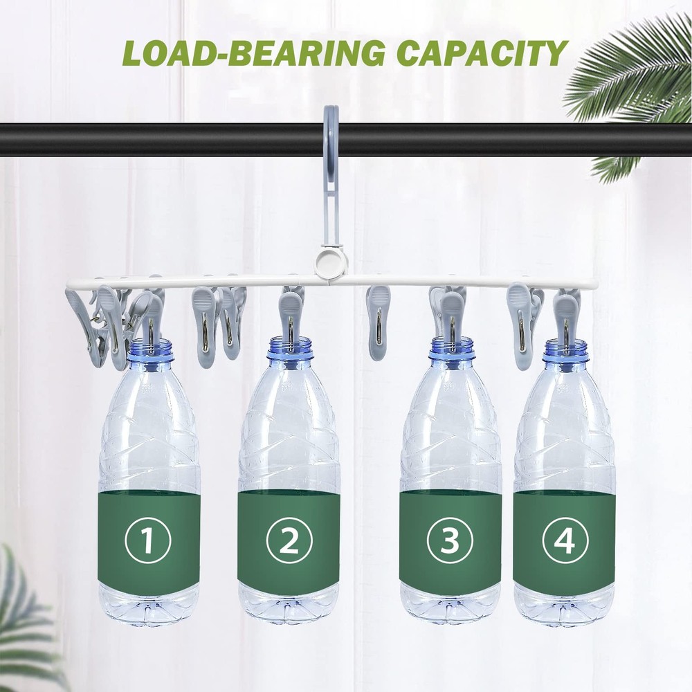Clothes Drying Hanger With 12 Clips 2 Pack Folding Portable Hanging Drying Rackd