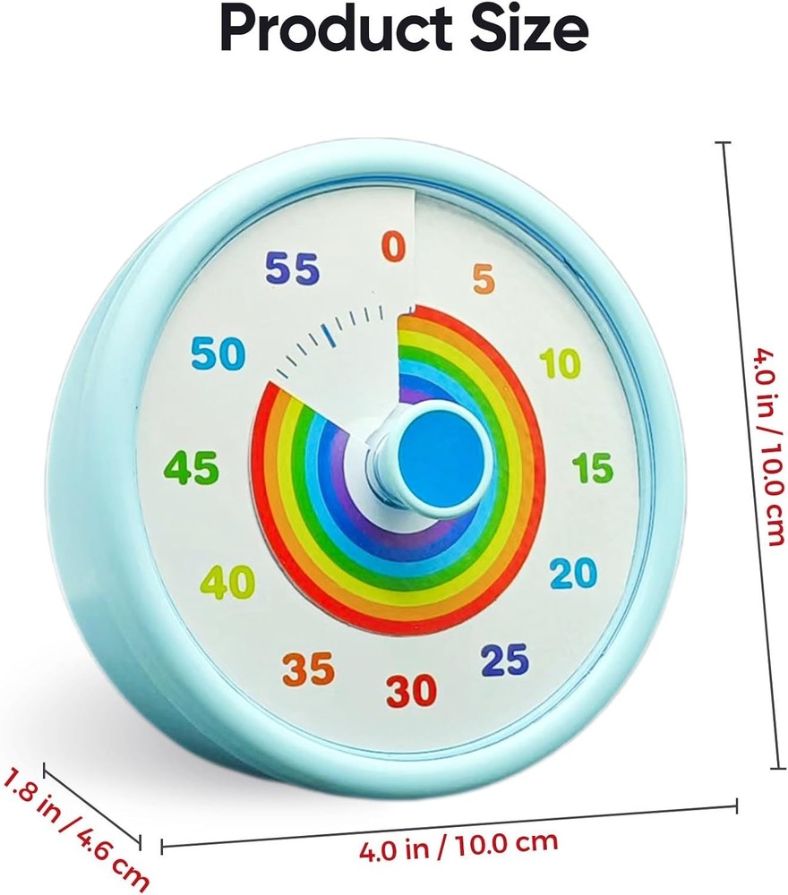 Rainbow Visual Timer for Kids, 60 Minute Silent Countdown Clock with Color Disk,
