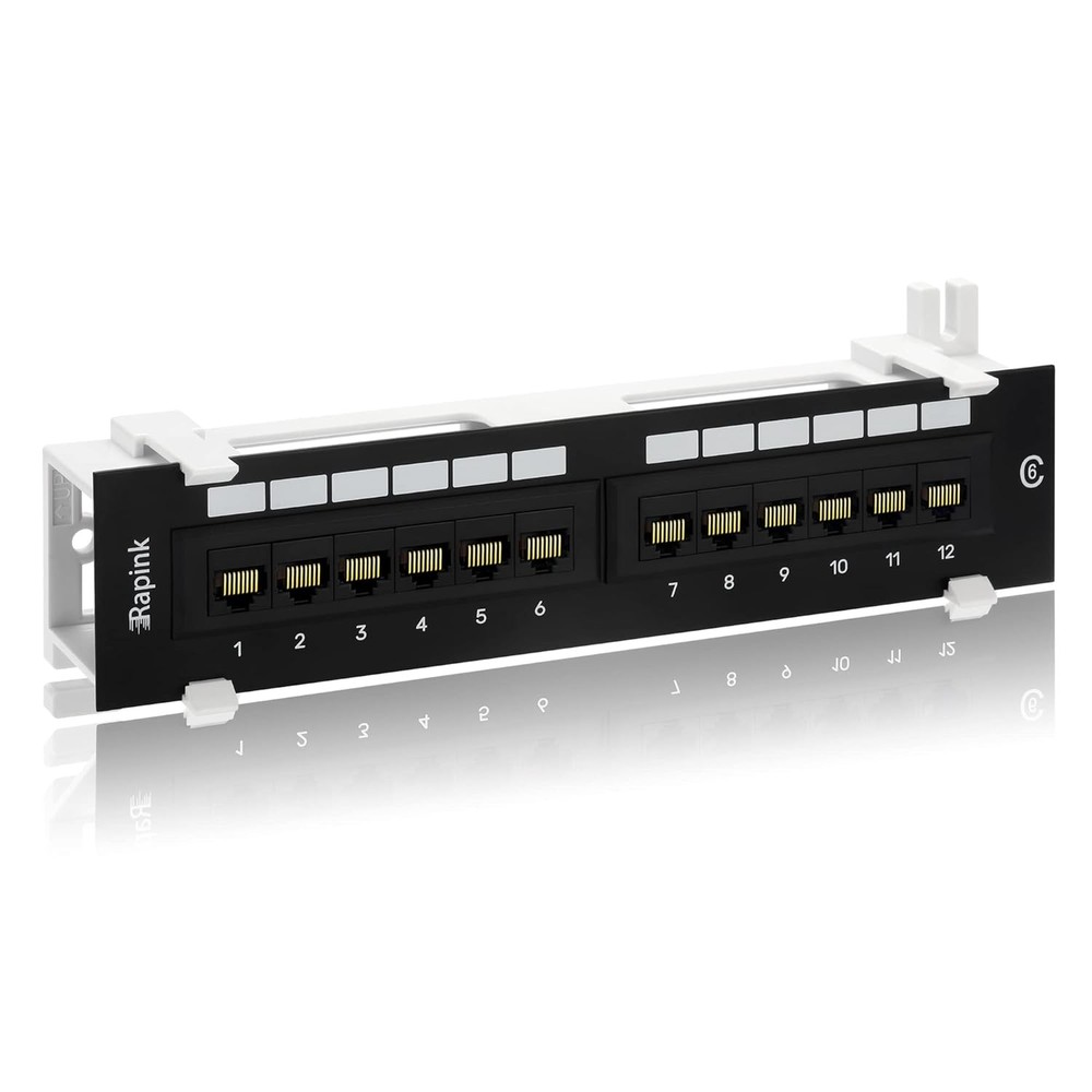 Cat6 Patch Panel 12 Port 10G Network Wallmount 1U Ethernet Punch Down Block