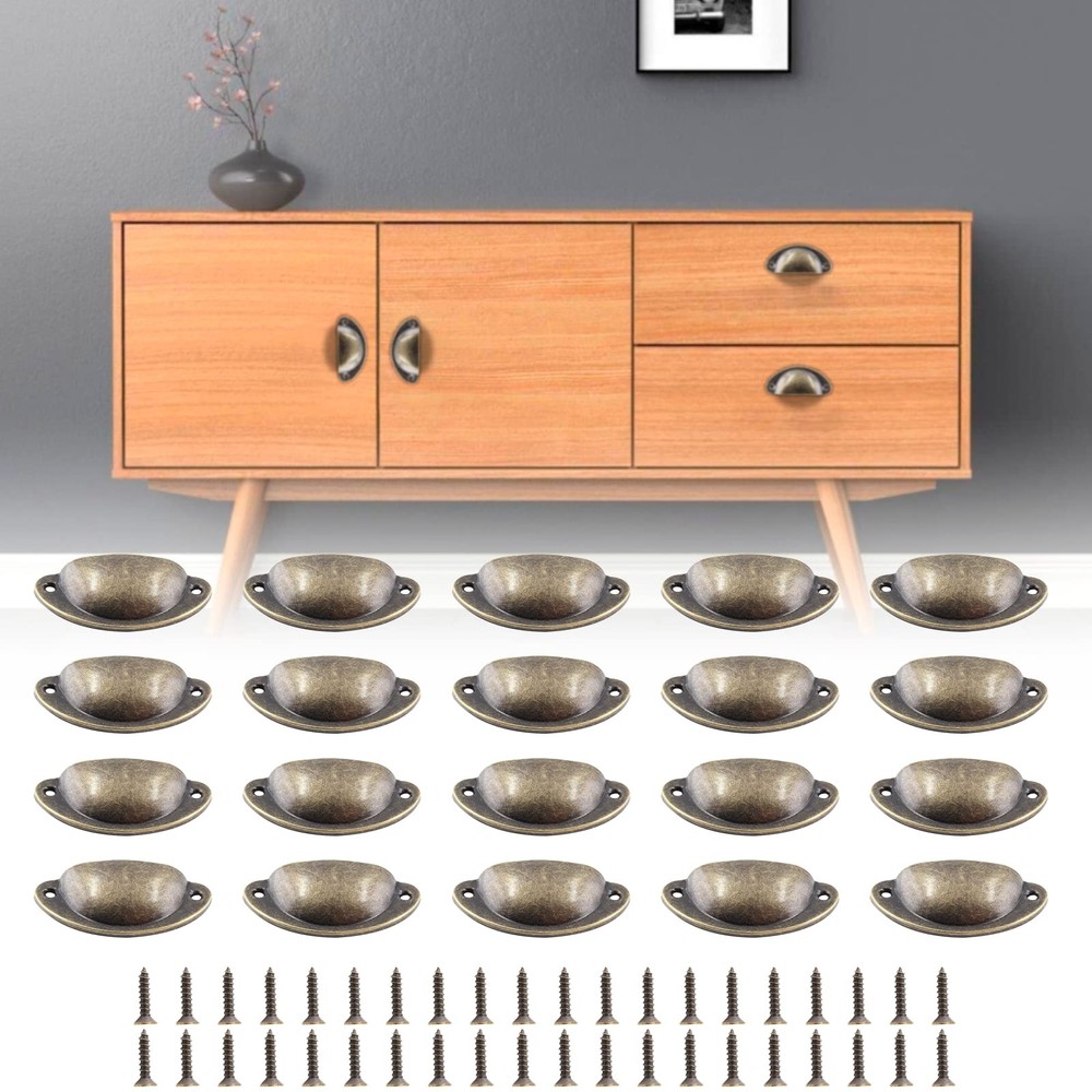 Bivethoi 20 Pack Cabinet Bin Cup Pulls Antique Bronze Half Moon Drawer